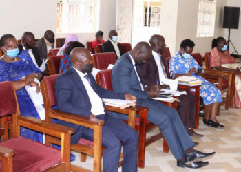 Erastus Kibirango the Luwero District Chairman speaking to councillors during a session on wednesday. (IMAGE: Courtesy )