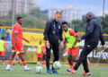 Coach Micho and his assistant, Basena, at a Cranes training session