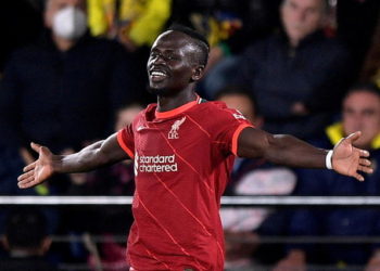 Liverpool’s Sadio Mane celebrates scoring their third goal during the Champions League semi final against Villarreal at the Estadio de la Ceramica, Villarreal in May.